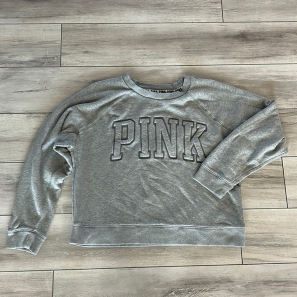 PINK Victoria's Secret size medium gray embossed sweatshirt pull over